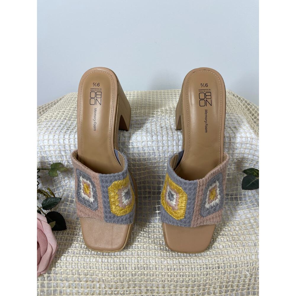 No Boundaries Crochet Mid-Heel Sandals Women Size 9.5 Beige Grannycore Boho Chic